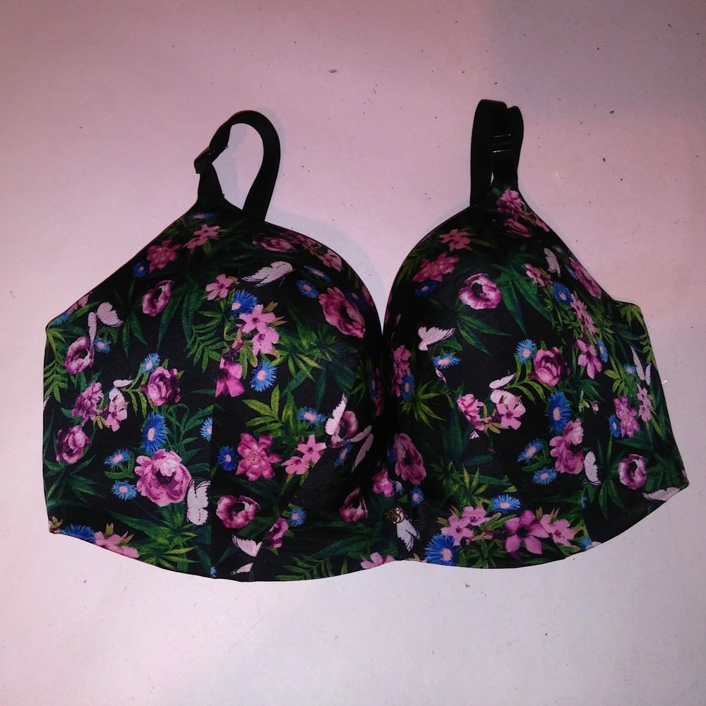 Victoria Secret Bra 36DDD So Obsessed Padded No Wire Black Pink Floral Wireless